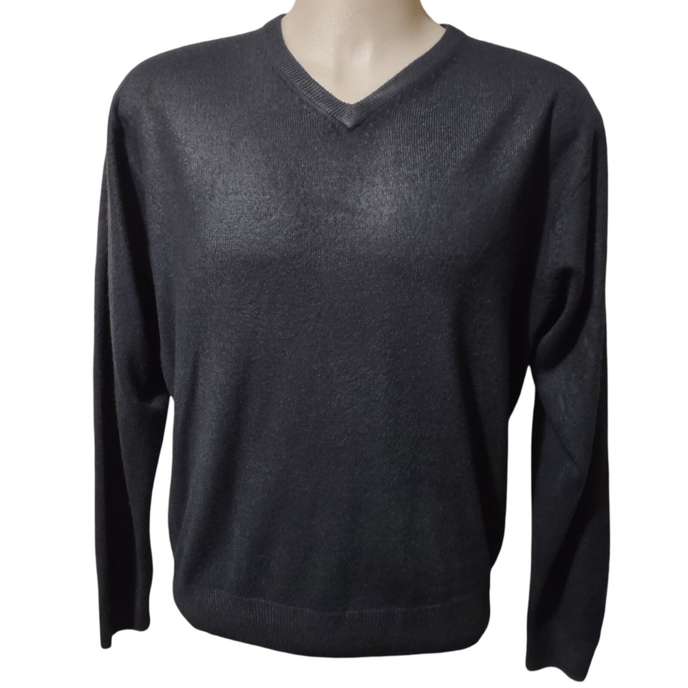 Dockers Sweater L Mens Norm Core Cabin Core Retro Streetwear Black V-Neck Knit